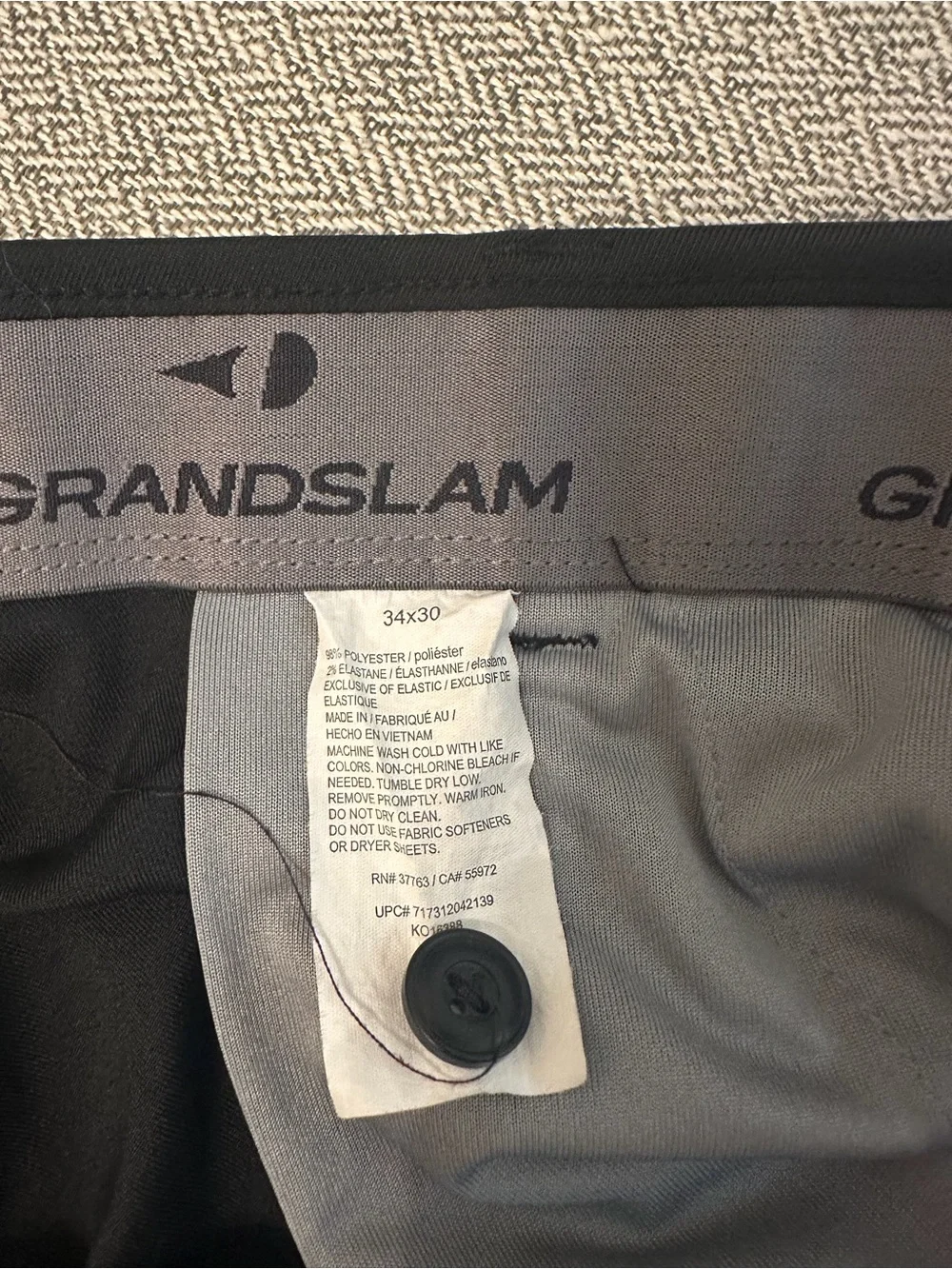 Grand Slam Performance Golf Pants Men’s 34x30 Black Stretch Flat Front